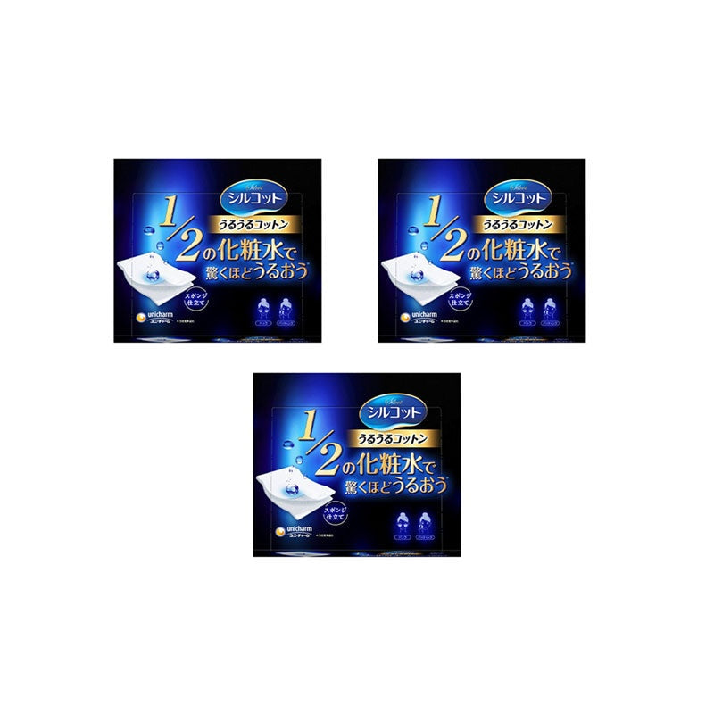 Unicharm Silcot Uruuru Sponge Facial Cotton (40 sheets) x 3 boxes